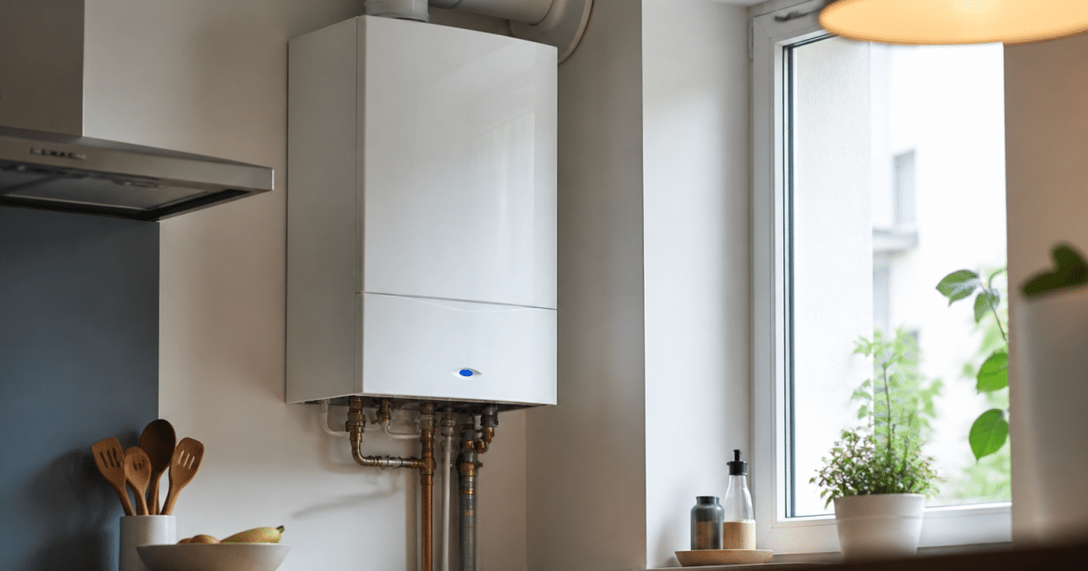 Chaudiere condensation murale installee dans cuisine moderne