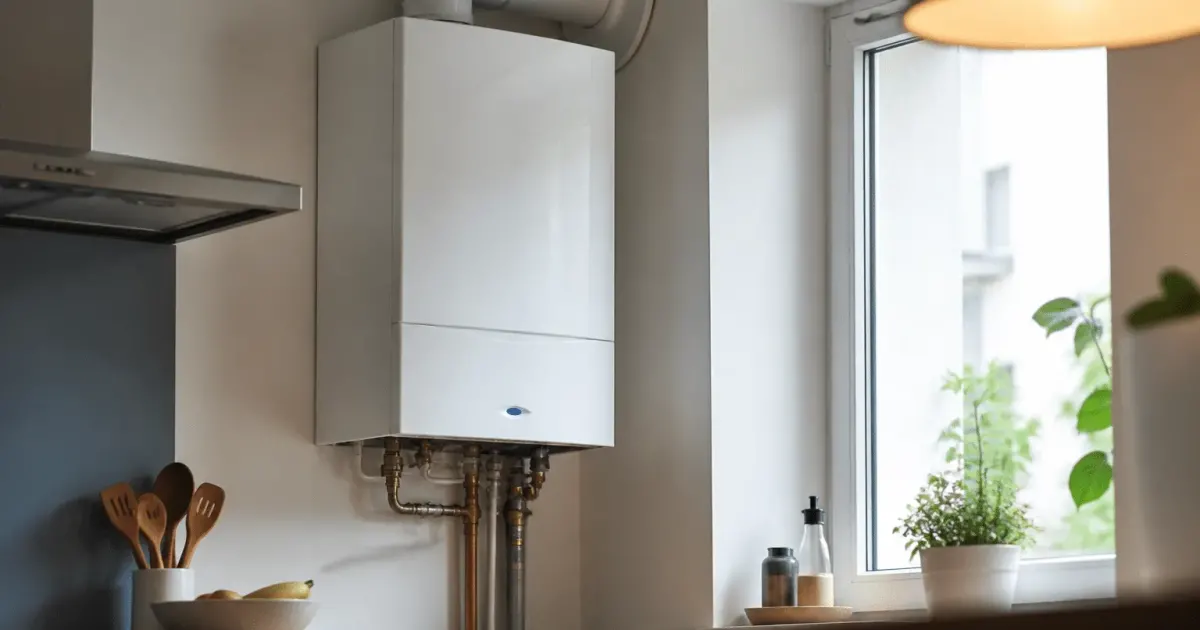 Chaudiere condensation murale installee dans cuisine moderne