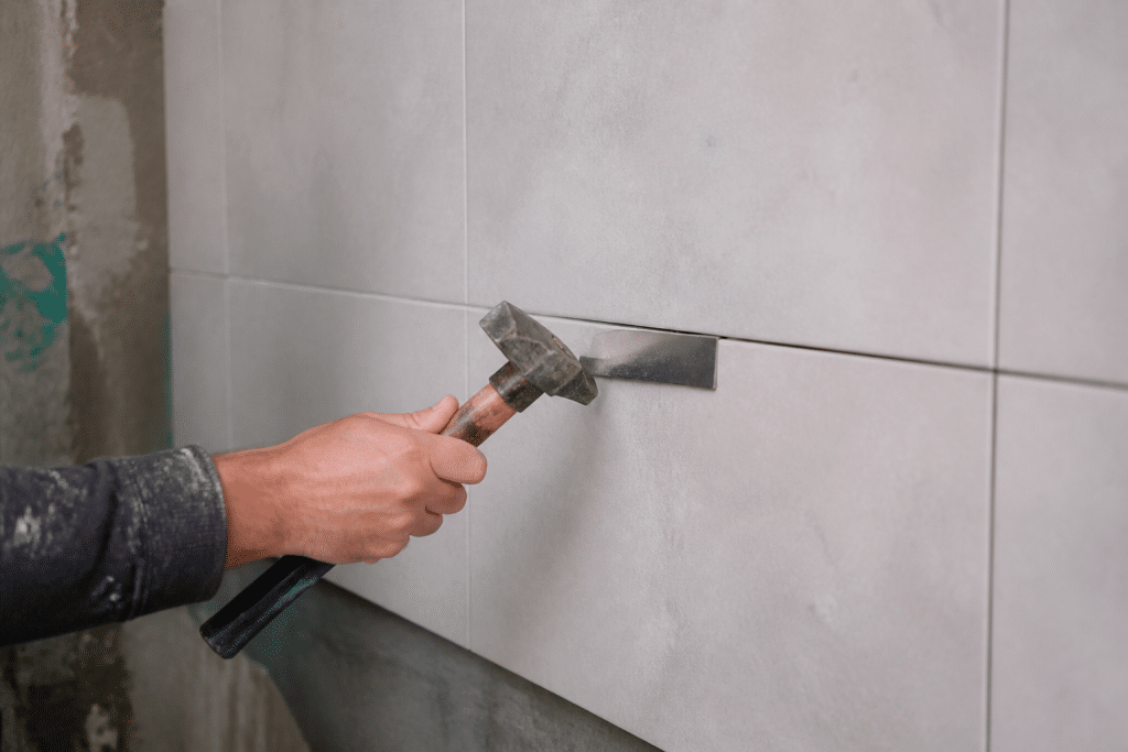 Marteau testant carreaux muraux avec spatule sous joint