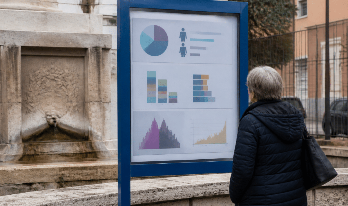 Pancarte indicative affichant statistiques demographiques ville francaise