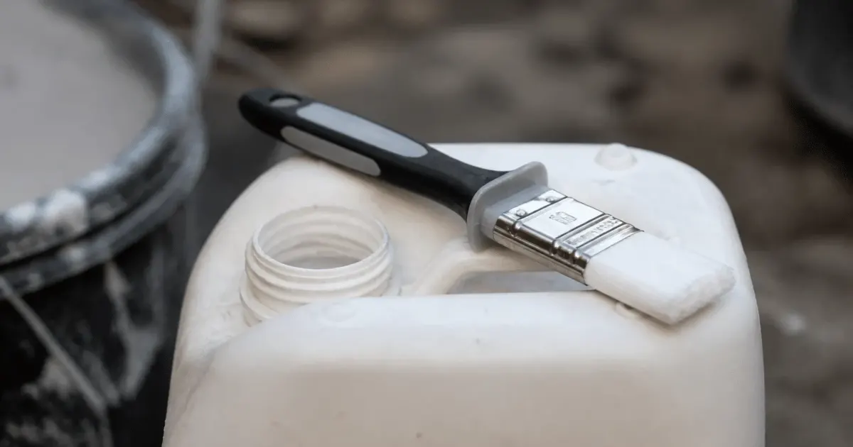 Pinceau applicateur grip posé sur bidon apprêt blanc