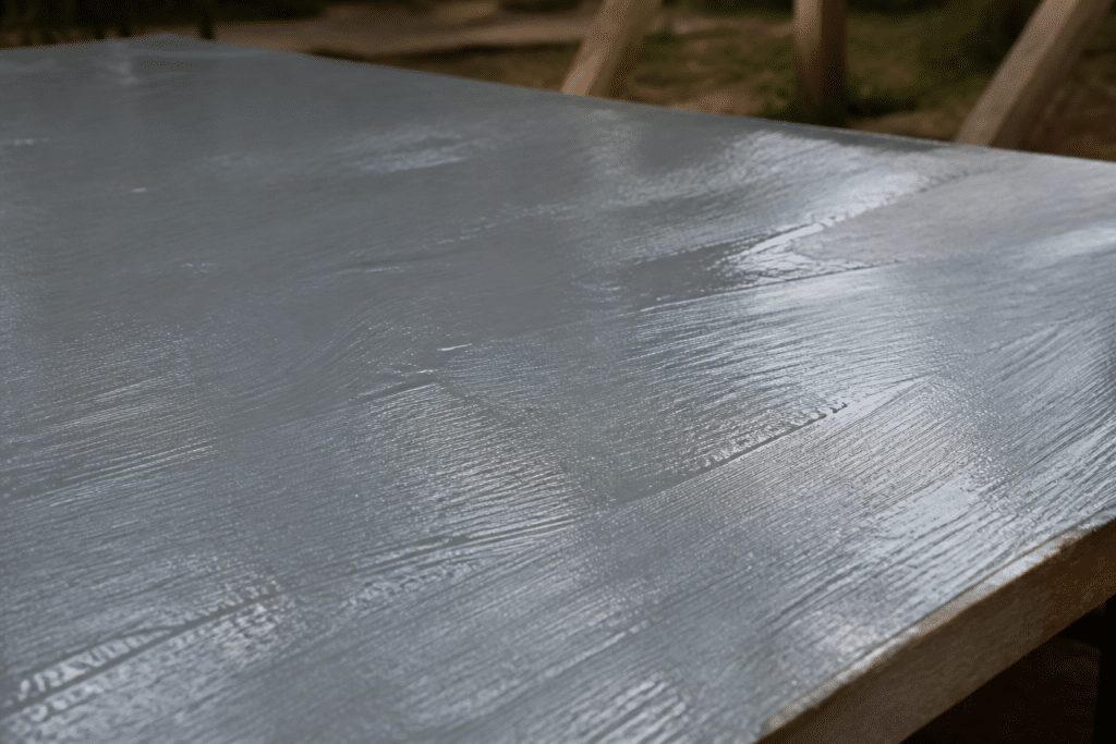 Surface de resine sechant avec traces de pinceau visibles