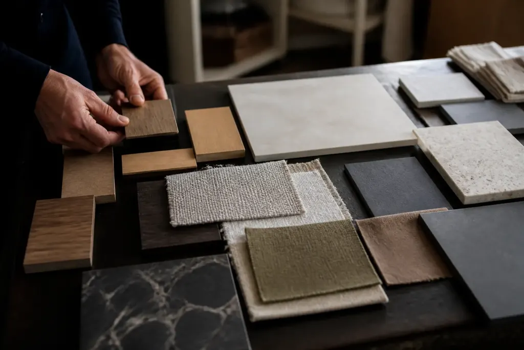 Echantillons de materiaux compares en dimensions et finitions