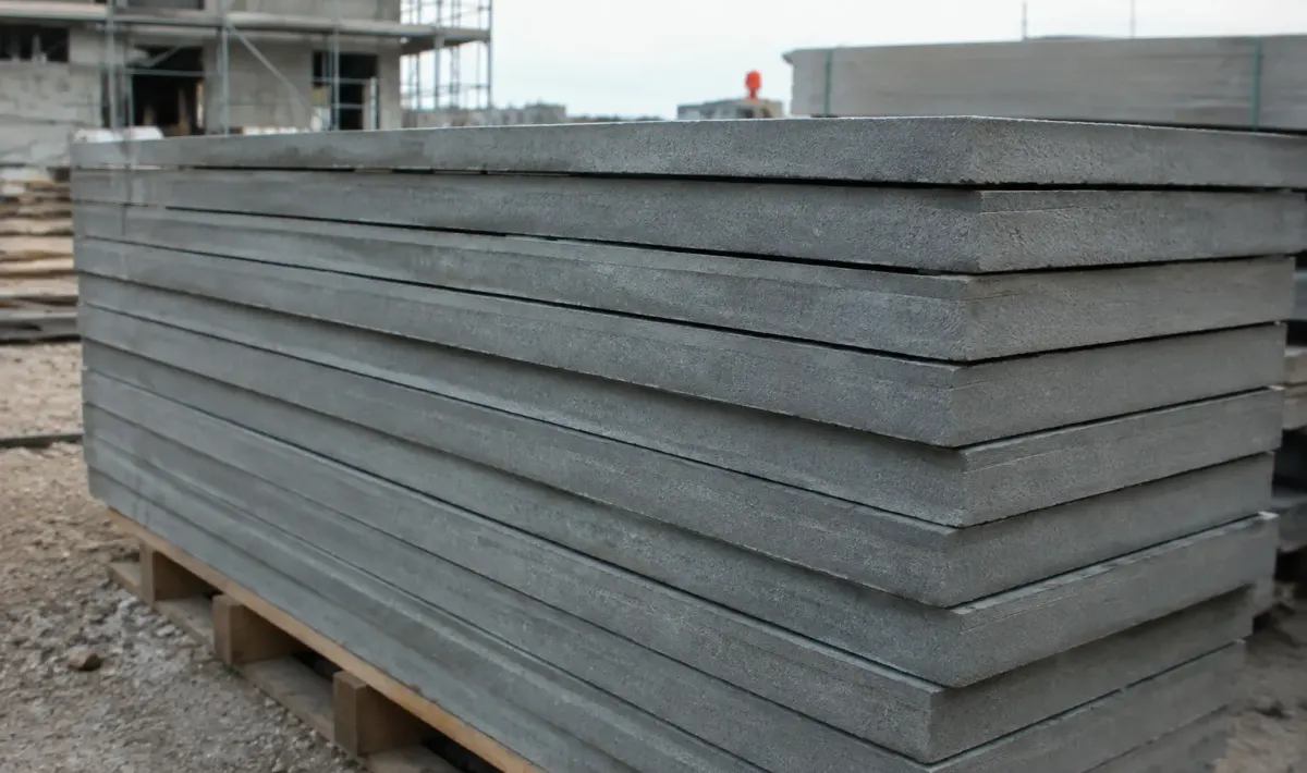 Panneaux gris isolation empiles horizontaux metre mesure largeur