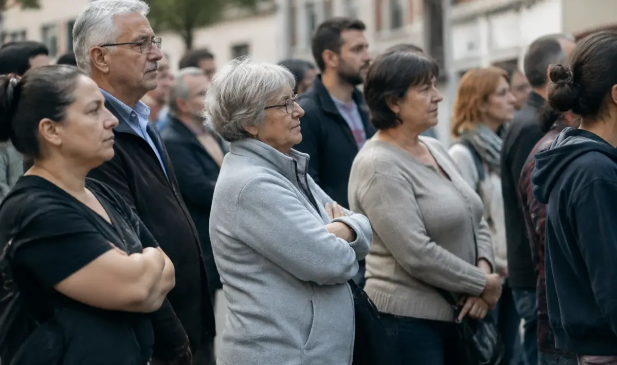 Foule de residents debout ensemble rue